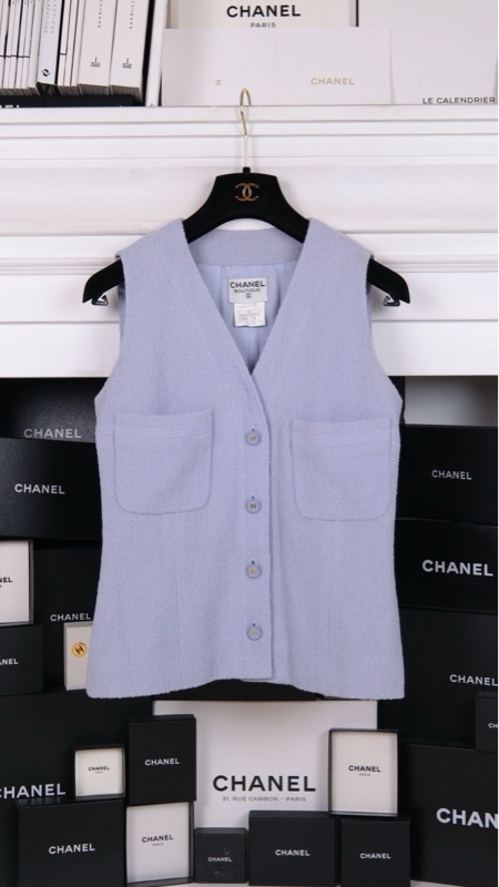 Chanel 97年蓝色羊毛两口袋背心上衣外套