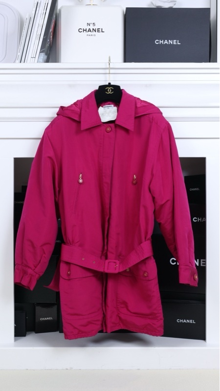 Chanel 94年可拆卸连帽玫紫色收腰棉服风衣外套