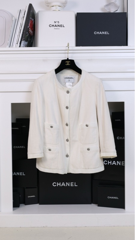 Chanel 07年米白色皮衣麂皮四口袋上衣外套