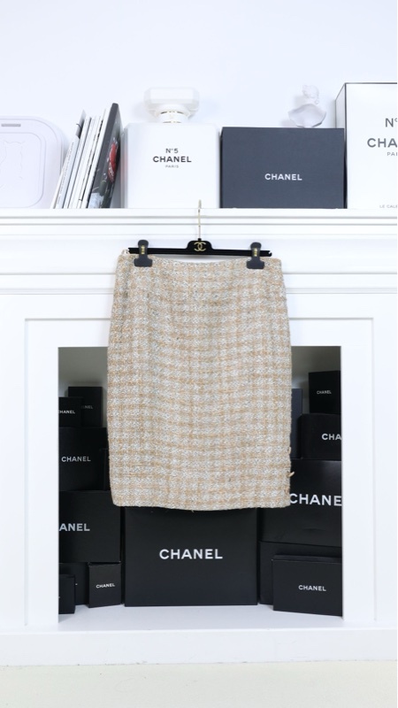Chanel 93年秀款浅棕色格纹半裙