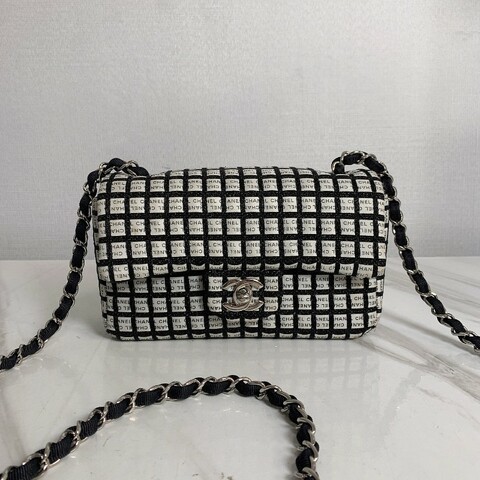 98💖Chanel香奈兒 黑白格 字母logo 大mini鏈條包 可單肩斜挎