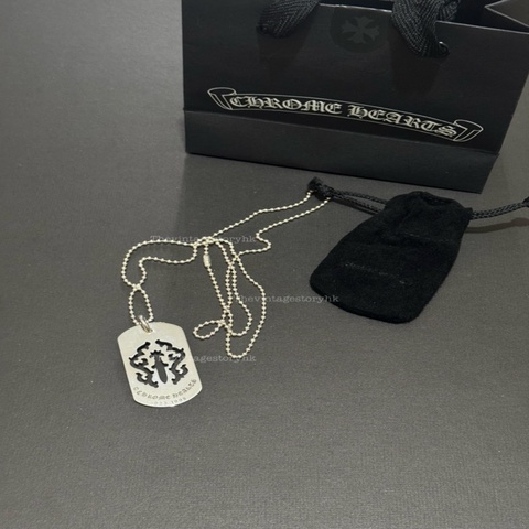 Chrome Hearts cut-out cross dog-tag pendant necklace