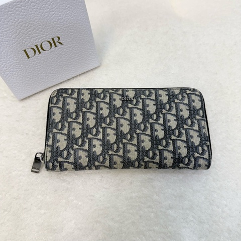 Dior 深藍緹花布oblique ㄇ拉長夾