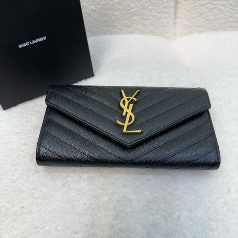 YSL黑荔枝牛皮金釦長夾