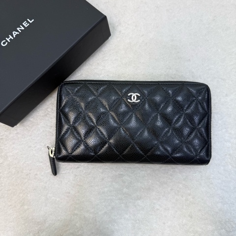 Chanel 黑荔枝菱格8卡ㄇ拉長夾