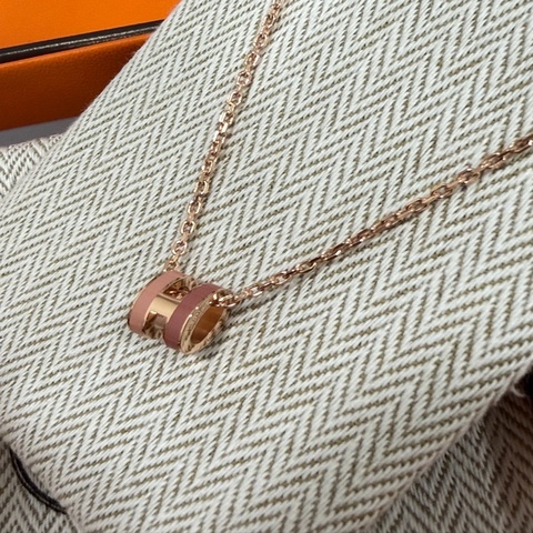 全新Hermès pop h 粉棕拼色項鍊/低調優雅