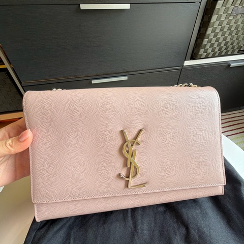 YSL聖羅蘭 淡粉色銀金屬 Saint Laurent Kate Bag鏈帶包