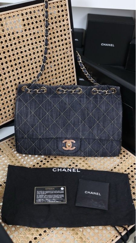 Chanel 10开丹宁牛仔外缝线cf单肩包