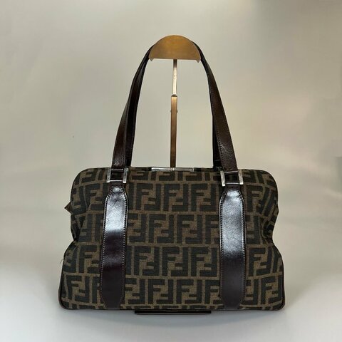 FENDI VINTAGE老花帆布ZUCCA口金手提單包