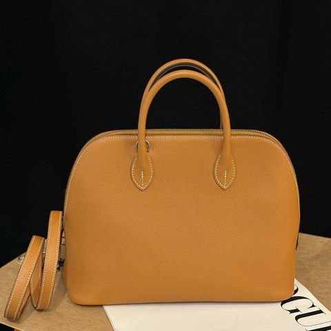 愛馬仕Hermes bolide31手提包斜挎包 金棕銀扣 ec皮