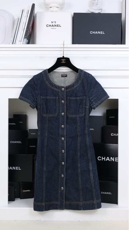 Chanel 97年丹宁牛仔外缝线圆领连衣裙