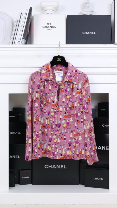 Chanel 01年紫色人像图案真丝衬衫