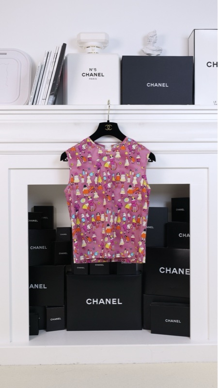 Chanel 01年紫色人像涂鸦圆领背心上衣