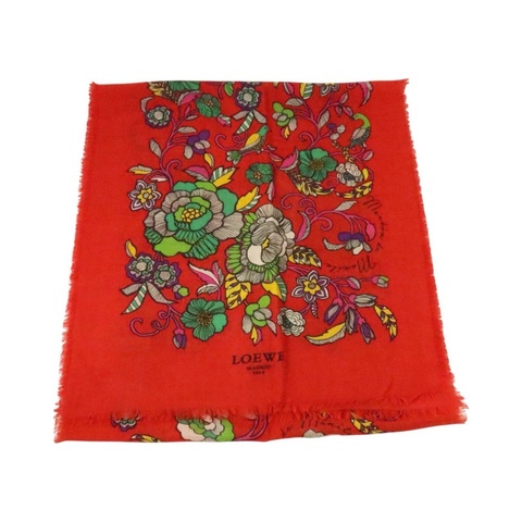 莉亞精品♡ Loewe 小鳥花花紅底大披肩 二手美品