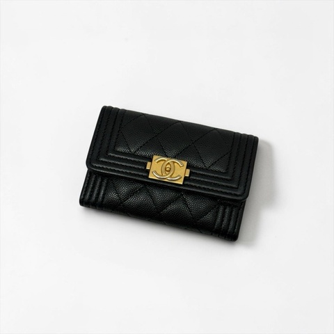 莉亞精品♡ Chanel A80603 Boy單層卡包黑金 二手美包