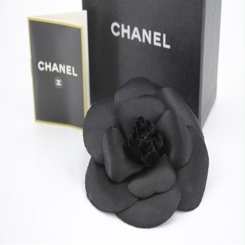 Chanel Vintage 81-85年 絲綢黑色大朵山茶花胸針