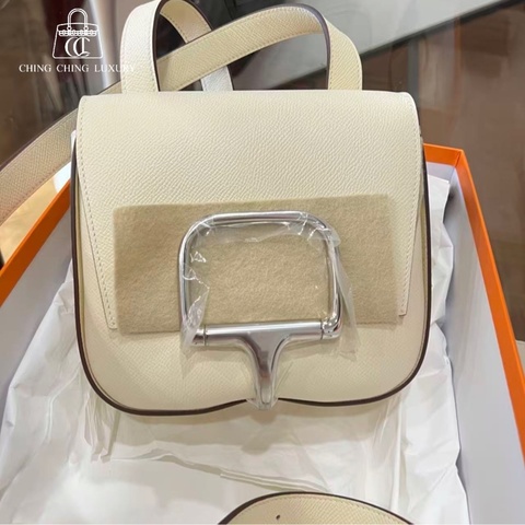 🌈Hermes🧡Mini Della🧡奶油白銀扣🌈全新閒置🌟Epsom皮🌟Stamp U🌟有盒🧡minidella🌟della🌟愛馬仕🌟