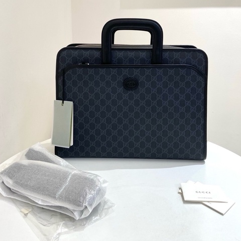 ［閒置新 ］ GUCCI古馳雙G老花黑灰色男士公文包