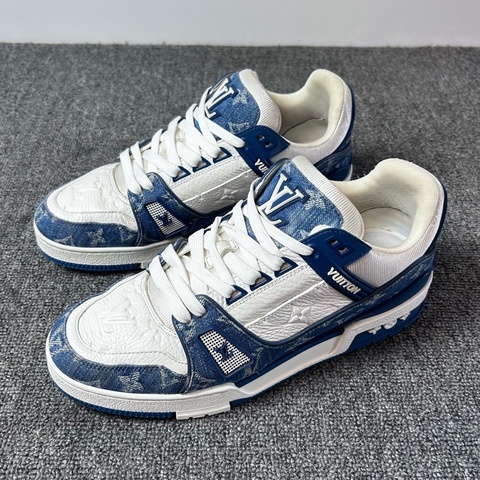 Louis Vuitton 路易威登 LV Trainer 白藍牛仔 休閒板鞋/40碼