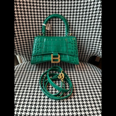 balenciaga巴黎世家鱷魚壓紋XS沙漏包帝王綠翡翠綠 98新