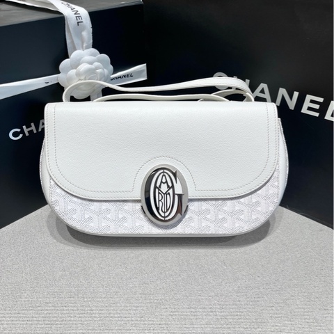 Goyard 戈雅白色帆布拼皮郵差包 尺寸17*8*25