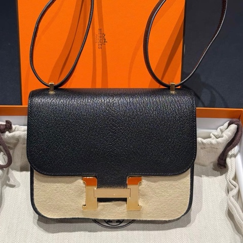 99新 Z刻 愛馬仕/Hermes Mini Constance 康康19 黑色金扣 山羊皮
