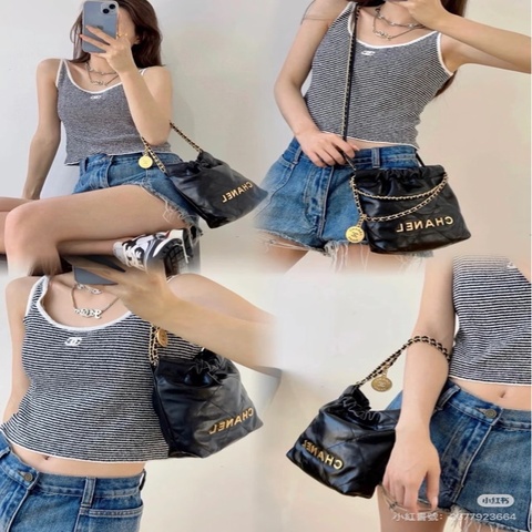 香奈兒chanel 22bag mini黑金#全新#