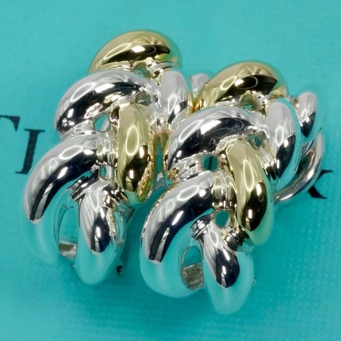 日本美品 TIFFANY&Co. K18 × SV925 金銀雙色編織耳環