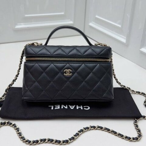 芯片款 香奈兒/Chanel LP黑金羊皮盒子手提鏈條包