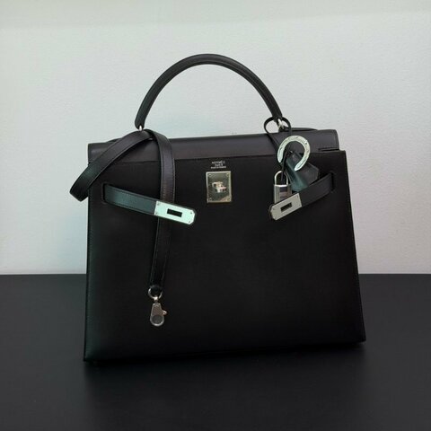 愛馬仕Hermes Kelly32黑銀box皮