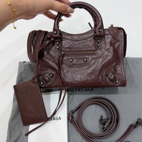 Balenciaga 巴黎世家 酒紅色 羊皮 Nano mini City 機車包 斜背包 手提包 肩背包