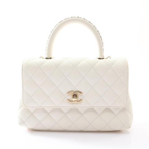 CHANEL 香奈兒 Coco Handle 兩用包 白色 牛皮 A92990 金扣 A92990