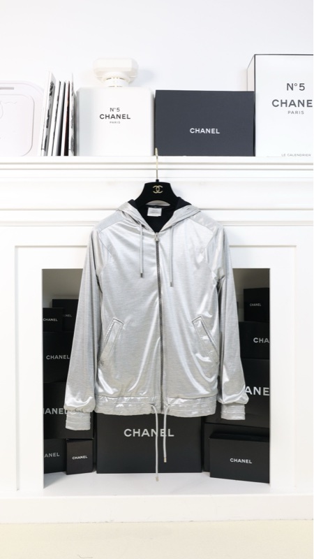 Chanel 12年银色两口袋拉链运动连帽衫外套