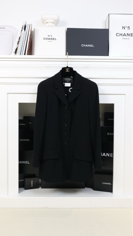 Chanel 97年黑色毛呢内里子母印花上衣外套