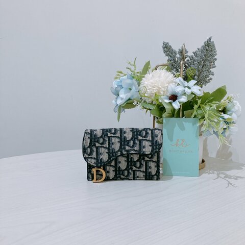 TK2125 Christian Dior 迪奧經典花紋翻蓋式卡包 Saddle Bloom Card Holder Oblique Canvas Blue