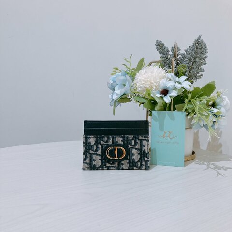 TK2126	Christian Dior 迪奧經典花紋簿卡包 30 Montaigne Freesia Card Holder Oblique Canvas Blue