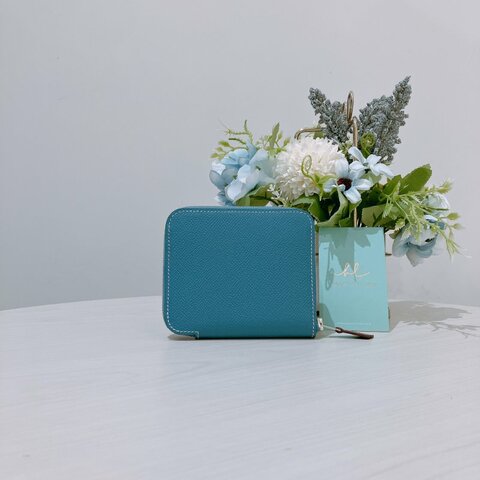 TK2127	Hermes 愛馬仕拉鍊銀包 Silk In Compact Wallet Epsom Bleu Jeams x PHW Stamp B