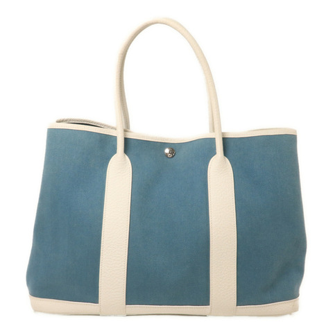 HERMES 帆布Garden Party PM手挽袋Blue/White