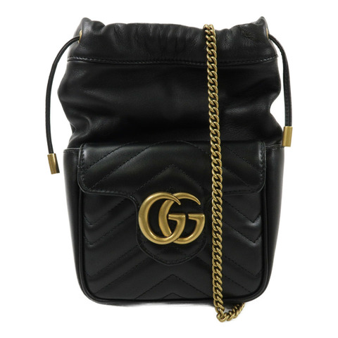 GUCCI 牛皮皮革GG Marmont Mini Bucket鏈帶肩背袋