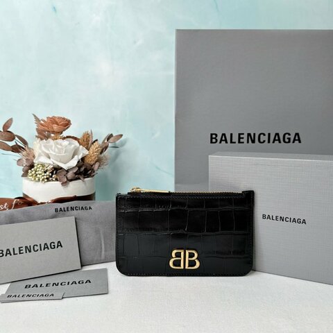 BALENCIAGA 鱷魚壓紋皮革零錢卡包