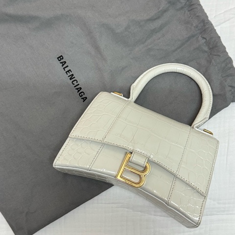 Balenciaga鱷魚壓紋沙漏包XS（白色/復古金扣，專櫃購證全配）