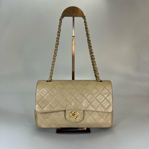 CHANEL CF25 VINTAGE羊皮奶茶色 保卡款5開