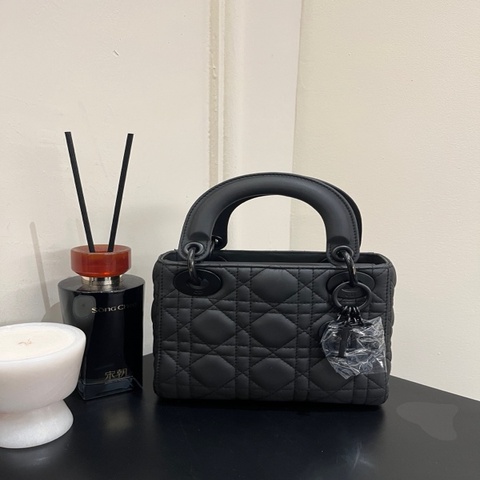 Dior 迪奧 三格磨砂戴妃包 黑色 經典菱格紋 單肩包斜挎包手提包鏈條包