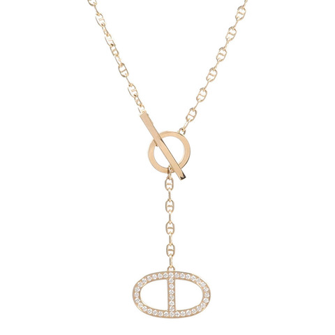 HERMES 18K玫瑰金Chaine D'ancre Contour Pendant項鍊