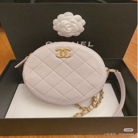 Chanel香奈兒魚子醬皮閒置近全新櫻花粉圓餅包
