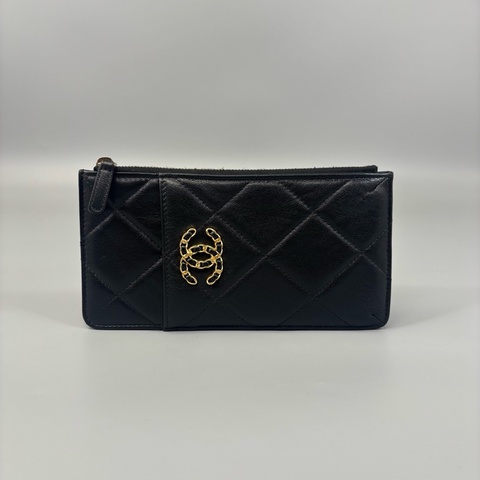 Chanel 香奈兒 黑金小羊皮拉鍊錢包卡包 29開 尺寸20*10