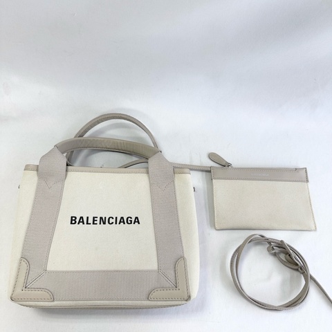 BALENCIAGA 巴黎世家 NAVY CABAS XS 帆布手提包 子母包 灰米色