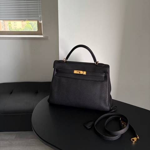 Hermes 愛馬仕 黑金 kelly32 Togo 框 M 刻