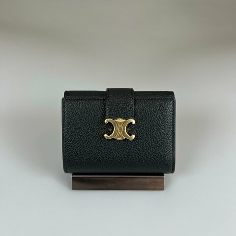 全新品 CELINE  黑NINO飾帶三折短夾