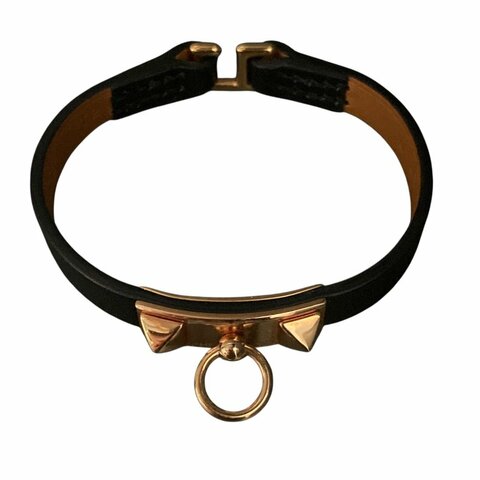 HERMÈS 愛馬仕 U刻 RIVALE MINI BRACELET 黑色皮革手環